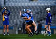 1 March 2020; Shauna Fitzgerald and Annie Fitzgerald of Gailltír celebrate following the AIB All-Ireland Intermediate Camogie Club Championship Final match between Gailltír and St Rynaghs at Croke Park in Dublin. Photo by Harry Murphy/Sportsfile