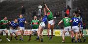 1 March 2020; Aidan O'Shea of Mayo and Jack Barry of Kerry contests a throw in to restart play during the Allianz Football League Division 1 Round 5 match between Mayo and Kerry at Elverys MacHale Park in Castlebar, Mayo. Photo by Brendan Moran/Sportsfile