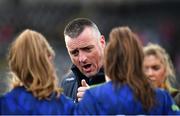 1 March 2020; Mayo manager Peter Leahy talks to his players prior to the Lidl Ladies National Football League Division 1 match between Cork and Mayo at Mallow GAA Complex in Cork. Photo by Seb Daly/Sportsfile