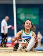 1 March 2020; Saragh Buggy of St Abbans AC, Laois, competing in the Senior Women's triple Jump event during Day Two of the Irish Life Health National Senior Indoor Athletics Championships at the National Indoor Arena in Abbotstown in Dublin. Photo by Eóin Noonan/Sportsfile