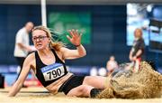 1 March 2020; Aisling Machugh of Naas AC, Kildare, competing in the Senior Women's Triple Jump event during Day Two of the Irish Life Health National Senior Indoor Athletics Championships at the National Indoor Arena in Abbotstown in Dublin. Photo by Eóin Noonan/Sportsfile