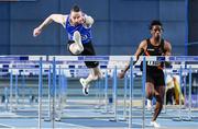 1 March 2020; Gerard O'Donnell of Carrick-on-Shannon AC, Leitrim, left, on his way to winning the Senior Men's 60m Hurdles event during Day Two of the Irish Life Health National Senior Indoor Athletics Championships at the National Indoor Arena in Abbotstown in Dublin. Photo by Sam Barnes/Sportsfile