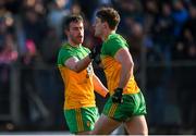 1 March 2020; Hugn McFadden of Donegal, right, celebrates with Patrick McBrearty after receiving a pass from and scoring his sides second goal during the Allianz Football League Division 1 Round 5 match between Donegal and Monaghan at Fr. Tierney Park in Ballyshannon, Donegal. Photo by Oliver McVeigh/Sportsfile