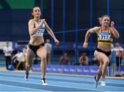 1 March 2020; Ciara Neville of Emerald AC, Limerick, left, on her way to winning the Senior Women's 60m event, ahead of Joan Healy of Leevale AC, Cork, during Day Two of the Irish Life Health National Senior Indoor Athletics Championships at the National Indoor Arena in Abbotstown in Dublin. Photo by Sam Barnes/Sportsfile