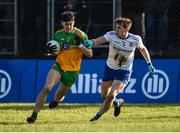 1 March 2020; Michael Langan of Donegal in action against Niall Kearns of Monaghan during the Allianz Football League Division 1 Round 5 match between Donegal and Monaghan at Fr. Tierney Park in Ballyshannon, Donegal. Photo by Oliver McVeigh/Sportsfile