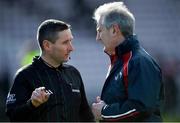 1 March 2020; Referee Fergal Horgan, left, speaks with Cork manager Kieran Kingston ahead of during the Allianz Hurling League Division 1 Group A Round 5 match between Galway and Cork at Pearse Stadium in Salthill, Galway. Photo by Ray Ryan/Sportsfile