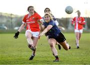 1 March 2020; Aine Terry of Cork scores a point, despite pressure from Maria Reilly of Mayo, during the Lidl Ladies National Football League Division 1 match between Cork and Mayo at Mallow GAA Complex in Cork. Photo by Seb Daly/Sportsfile