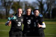 1 March 2020; Goalkeepers, from left, Courtney Brosnan, Grace Moloney and Niamh Reid Burke pose for a picture following a Republic of Ireland Women training session at Johnstown House in Enfield, Co Meath. Photo by Stephen McCarthy/Sportsfile