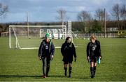 1 March 2020; Louise Quinn, left, Niamh Fahey and Claire Walsh following a Republic of Ireland Women training session at Johnstown House in Enfield, Co Meath. Photo by Stephen McCarthy/Sportsfile