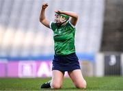 1 March 2020; Maria Cooney of Sarsfields celebrates at the full-time whistle following the AIB All-Ireland Senior Camogie Club Championship Final match between Sarsfields and Slaughtneil at Croke Park in Dublin. Photo by Harry Murphy/Sportsfile