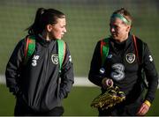 1 March 2020; Katie McCabe, left, and Ruesha Littlejohn following a Republic of Ireland Women training session at Johnstown House in Enfield, Co Meath. Photo by Stephen McCarthy/Sportsfile