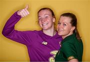 1 March 2020; Ruesha Littlejohn, right, and Courtney Brosnan pose for a portrait during a Republic of Ireland Women squad portraits session at Johnstown House in Enfield, Meath. Photo by Stephen McCarthy/Sportsfile