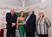 2 March 2020; Ava O'Connor of Tullamore Harriers AC, Offaly, is presented her Star Award trophy by Chairperson of the Athletics Ireland Juvenile Committee John McGrath, John Cronin and President of Athletics Ireland Georgina Drumm during the Juvenile Star Awards 2019 at The Bridge Hotel in Tullamore, Offaly. Photo by Harry Murphy/Sportsfile