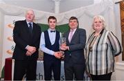 2 March 2020; Oisin Kelly of Cranford AC, Donegal, is presented his Star Award trophy by Chairperson of the Athletics Ireland Juvenile Committee John McGrath, Neil Martin and President of Athletics Ireland Georgina Drumm during the Juvenile Star Awards 2019 at The Bridge Hotel in Tullamore, Offaly. Photo by Harry Murphy/Sportsfile