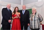 2 March 2020; Laura Gallagher of Dundrum South Dublin is presented her Star Award trophy by Chairperson of the Athletics Ireland Juvenile Committee John McGrath, Pat Hooper and President of Athletics Ireland Georgina Drumm during the Juvenile Star Awards 2019 at The Bridge Hotel in Tullamore, Offaly. Photo by Harry Murphy/Sportsfile