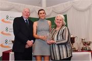 2 March 2020; Ruby Millet of St Abban's AC, Laois, is presented her Star Award trophy by Chairperson of the Athletics Ireland Juvenile Committee John McGrath and President of Athletics Ireland Georgina Drumm during the Juvenile Star Awards 2019 at The Bridge Hotel in Tullamore, Offaly. Photo by Harry Murphy/Sportsfile