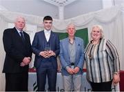 2 March 2020; Alan Miley of St. Lawrence O'Toole AC, Carlow, is presented his Star Award trophy by Chairperson of the Athletics Ireland Juvenile Committee John McGrath, President of the Irish Schools Athletic Association Billy Delaney and President of Athletics Ireland Georgina Drumm during the Juvenile Star Awards 2019 at The Bridge Hotel in Tullamore, Offaly. Photo by Harry Murphy/Sportsfile