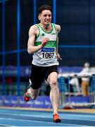 1 March 2020; Mark Smyth of Raheny Shamrock AC, Dublin, competing in the Men's 60m event during Day Two of the Irish Life Health National Senior Indoor Athletics Championships at the National Indoor Arena in Abbotstown in Dublin. Photo by Sam Barnes/Sportsfile
