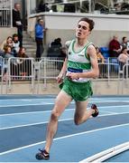 1 March 2020; Brian Fay of Raheny Shamrock AC, Dublin, competing in the Senior Men's 1500m  during Day Two of the Irish Life Health National Senior Indoor Athletics Championships at the National Indoor Arena in Abbotstown in Dublin. Photo by Sam Barnes/Sportsfile