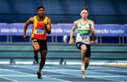 1 March 2020; Joseph Olalekan Ojemumi of Tallaght AC, Dublin, left, and Michael Farrelly of Raheny Shamrock AC, Dublin, competing in the Senior Men's 60m event during Day Two of the Irish Life Health National Senior Indoor Athletics Championships at the National Indoor Arena in Abbotstown in Dublin. Photo by Sam Barnes/Sportsfile