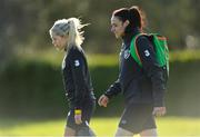 2 March 2020; Áine O'Gorman, right, and Denise O'Sullivan arrive prior to a Republic of Ireland Women training session at Johnstown House in Enfield, Co Meath. Photo by Seb Daly/Sportsfile
