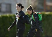 2 March 2020; Katie McCabe, right, and Marie Hourihan arrive prior to a Republic of Ireland Women training session at Johnstown House in Enfield, Co Meath. Photo by Seb Daly/Sportsfile