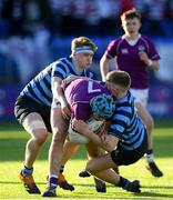 2 March 2020; Calum Dowling of Clongowes Wood College is tackled by Fergus Stanley, left, and Conor Duggan of St Vincent’s, Castleknock College, during the Bank of Ireland Leinster Schools Senior Cup Semi-Final between Clongowes Wood College and St Vincent’s, Castleknock College, at Energia Park in Donnybrook, Dublin. Photo by Ramsey Cardy/Sportsfile
