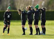 2 March 2020; Republic of Ireland players, from left, Denise O'Sullivan, Chloe Mustaki, Nicole Douglas, Niamh Fahey and Harriet Scott during a Republic of Ireland Women training session at Johnstown House in Enfield, Co Meath. Photo by Seb Daly/Sportsfile
