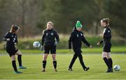 2 March 2020; Republic of Ireland manager Vera Pauw, with players, from left, Harriet Scott, Kyra Carusa and Claire Walsh during a Republic of Ireland Women training session at Johnstown House in Enfield, Co Meath. Photo by Seb Daly/Sportsfile