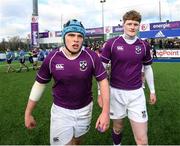 2 March 2020; Calum Dowling, left, and Peter Maher of Clongowes Wood College following the Bank of Ireland Leinster Schools Senior Cup Semi-Final between Clongowes Wood College and St Vincent’s, Castleknock College, at Energia Park in Donnybrook, Dublin. Photo by Ramsey Cardy/Sportsfile