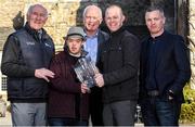 3 March 2020; Conor Dwan from Waterford United and South Kilkenny Down Syndrome Ireland, second from left, with, from left, former Kilkenny hurler Eddie Keher, former Dublin footballer Barney Rock, former Kilkenny hurler Tommy Walsh and Dublin selector Greg Kennedy at the launch of the 21st annual KN Group All-Ireland GAA Golf Challenge, Waterford Castle Hotel and Golf Resort. This year's Challenge, in aid of Waterford and South Kilkenny Down Syndrome Ireland, returns to Waterford Castle Golf Resort on September 11 and 12. Photo by Matt Browne/Sportsfile