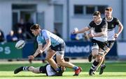 3 March 2020; Lee Barron of St Michael’s College is tackled by Marcus Kiely of Newbridge College during the Bank of Ireland Leinster Schools Senior Cup Semi-Final match between St Michael’s College and Newbridge College at Energia Park in Donnybrook, Dublin. Photo by Ramsey Cardy/Sportsfile
