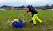 29 February 2020; A general view of Omagh officials trying to take the water of the pitch before the Allianz Football League Division 1 Round 5 match between Tyrone and Dublin at Healy Park in Omagh, Tyrone. Photo by Oliver McVeigh/Sportsfile