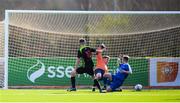 3 March 2020; Danny Doyle of IT Carlow shoots to score his side's second goal during the Rustlers CFAI Cup Final match between IT Sligo and IT Carlow at Athlone Town Stadium in Athlone, Co Westmeath. Photo by Stephen McCarthy/Sportsfile