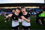 3 March 2020; Cormac King, left, and David O'Sullivan of Newbridge College following the Bank of Ireland Leinster Schools Senior Cup Semi-Final match between St Michael’s College and Newbridge College at Energia Park in Donnybrook, Dublin. Photo by Ramsey Cardy/Sportsfile