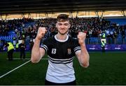 3 March 2020; Marcus Kiely of Newbridge College celebrates following the Bank of Ireland Leinster Schools Senior Cup Semi-Final match between St Michael’s College and Newbridge College at Energia Park in Donnybrook, Dublin. Photo by Ramsey Cardy/Sportsfile