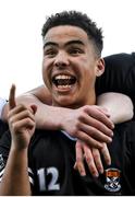 3 March 2020; Lucas Berti Newman of Newbridge College celebrates following the Bank of Ireland Leinster Schools Senior Cup Semi-Final match between St Michael’s College and Newbridge College at Energia Park in Donnybrook, Dublin. Photo by Ramsey Cardy/Sportsfile
