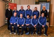 3 March 2020; Special Olympics Team Leinster set their sights on Northern Ireland. Pictured is Former GAA commentator Mícheál Ó Muircheartaigh and Republic of Ireland international Stephanie Roche with the men's third team, Jason McGiven, Micheal Butler, Liam Brady, Mark Mahony, Michael Dinneny, Thomás Whit and Edward Coughlan at the launch at the Keadeen Hotel in Newbridge, Kildare. Photo by Harry Murphy/Sportsfile