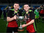3 March 2020; Jason Murphy, left, and Liam McCartan of IT Carlow celebrate following the Rustlers CFAI Cup Final match between IT Sligo and IT Carlow at Athlone Town Stadium in Athlone, Co Westmeath. Photo by Stephen McCarthy/Sportsfile