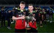 3 March 2020; Adam Steed, left, and Shane Martin of IT Carlow celebrate following the Rustlers CFAI Cup Final match between IT Sligo and IT Carlow at Athlone Town Stadium in Athlone, Co Westmeath. Photo by Stephen McCarthy/Sportsfile
