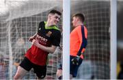3 March 2020; Dean Kelly of IT Carlow celebrates after scoring his side's fourth goal during the Rustlers CFAI Cup Final match between IT Sligo and IT Carlow at Athlone Town Stadium in Athlone, Co Westmeath. Photo by Stephen McCarthy/Sportsfile