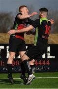 3 March 2020; Mark Birrane celebrates with his IT Carlow team-mate Danny Doyle, right, after scoring his side's first goal during the Rustlers CFAI Cup Final match between IT Sligo and IT Carlow at Athlone Town Stadium in Athlone, Co Westmeath. Photo by Stephen McCarthy/Sportsfile