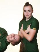 3 March 2020; Izzy Atkinson, left, and Rebecca Cooke during a Republic of Ireland Women's U19 portraits session at Maldron Hotel at Dublin Airport, Dublin. Photo by Eóin Noonan/Sportsfile