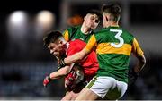 4 March 2020; Fionn Herlihy of Cork in action against James McCarthy, right, and Owen Fitzgerald of Kerry during the EirGrid Munster GAA Football U20 Championship Final match between Kerry and Cork at Austin Stack Park in Tralee, Kerry. Photo by Piaras Ó Mídheach/Sportsfile