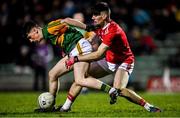4 March 2020; Ruaidhrí Ó Beaglaoich of Kerry in action against Colm O'Shea of Cork during the EirGrid Munster GAA Football U20 Championship Final match between Kerry and Cork at Austin Stack Park in Tralee, Kerry. Photo by Piaras Ó Mídheach/Sportsfile