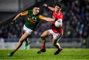 4 March 2020; Eddie Horan of Kerry in action against Daniel O'Mahony of Cork during the EirGrid Munster GAA Football U20 Championship Final match between Kerry and Cork at Austin Stack Park in Tralee, Kerry. Photo by Piaras Ó Mídheach/Sportsfile