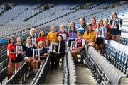 5 March 2020; In attendance at the 2020 Gourmet Food Parlour O’Connor Cup Captain's Day is Ciara Rowe, Brand Marketing Manager, with, from left, Ciara Brennan, UCC, Mary Martin, DCU, Lauren McGregor, UL, Kellie Kearney, Garda College, Ailish Noonan, DKIT, Aoife O’Shaughnessy, UCD, Emma Spillane, UCC, Hannah Hegarty, DCU, Shauna Howley, UL, Lucy McCartan, UCD,  Niamh Gallogly, NUIG, Sarah Boyd, MU, Lucy Power, DCU, Orla Burke, CIT, Niamh Rowan, UCD, Laura Tierney, TCD, and Tara Fitzgibbon, TUD Tallaght, at Croke Park in Dublin. Photo by Matt Browne/Sportsfile