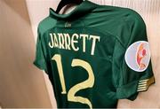 5 March 2020; The jersey of Rianna Jarrett hangs in the Republic of Ireland changing room prior to the UEFA Women's 2021 European Championships Qualifier match between Republic of Ireland and Greece at Tallaght Stadium in Dublin. Photo by Stephen McCarthy/Sportsfile