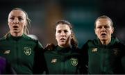5 March 2020; Republic of Ireland players, from left, Louise Quinn, Niamh Fahey and Diane Caldwell during the UEFA Women's 2021 European Championships Qualifier match between Republic of Ireland and Greece at Tallaght Stadium in Dublin. Photo by Stephen McCarthy/Sportsfile
