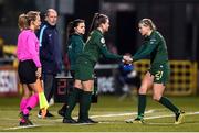 5 March 2020; Clare Shine comes onto the pitch during a second half substitution to replace her Republic of Ireland team-mate Ruesha Littlejohn, right, during the UEFA Women's 2021 European Championships Qualifier match between Republic of Ireland and Greece at Tallaght Stadium in Dublin. Photo by Stephen McCarthy/Sportsfile
